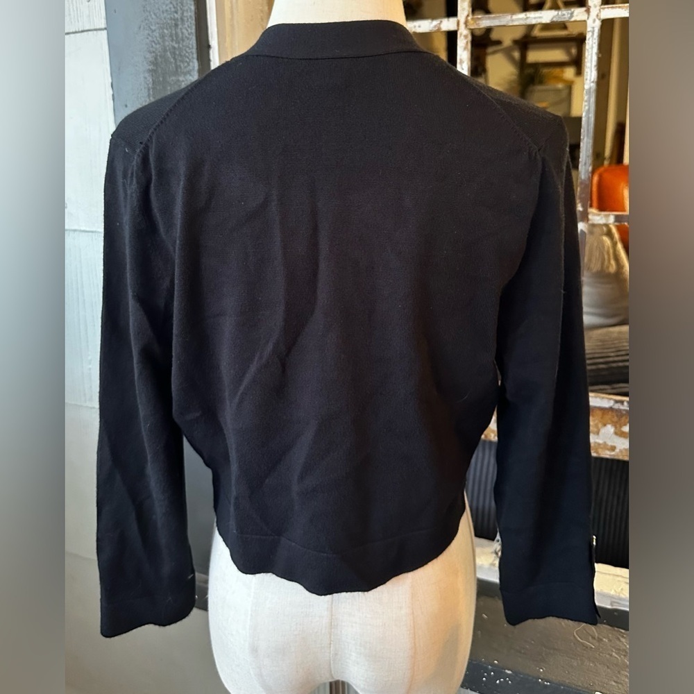 Tommy Hilfiger Black Cropped Open-Front Cardigan with Silver Button Cuffs - Picture 4 of 6
